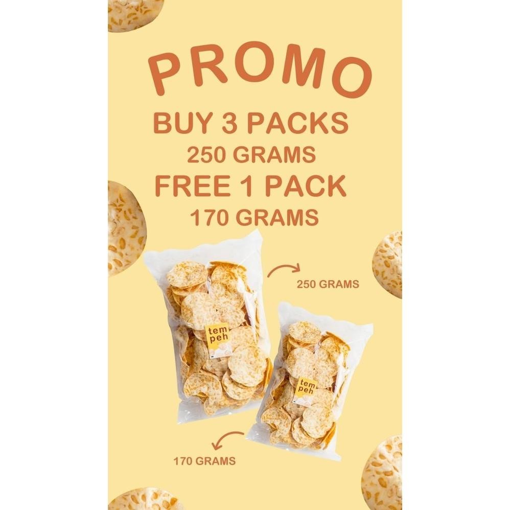 

POI PROMO Tempeh Chips - Buy 3 Packs 250 grams GET 1 FREE 170 grams TERLARIS