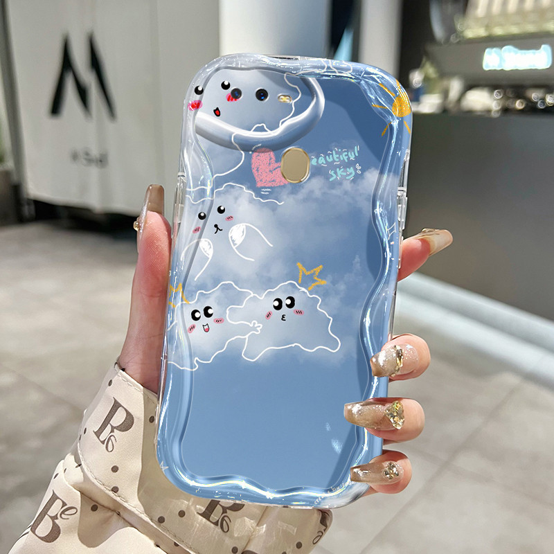 Casing Hp OPPO A7 A5s A12 A12s A11K Case sarung HP transparan Langit biru pola Bunga berwarna-warni 