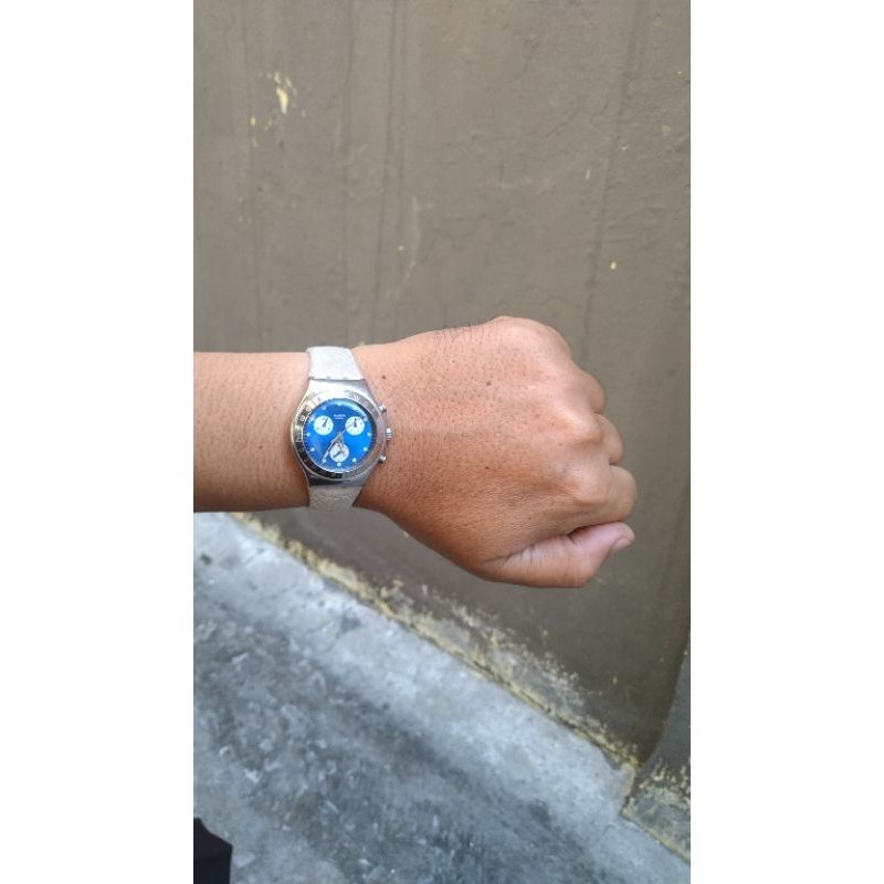jam tangan swatch swiss blue dial chronograph second bekas original