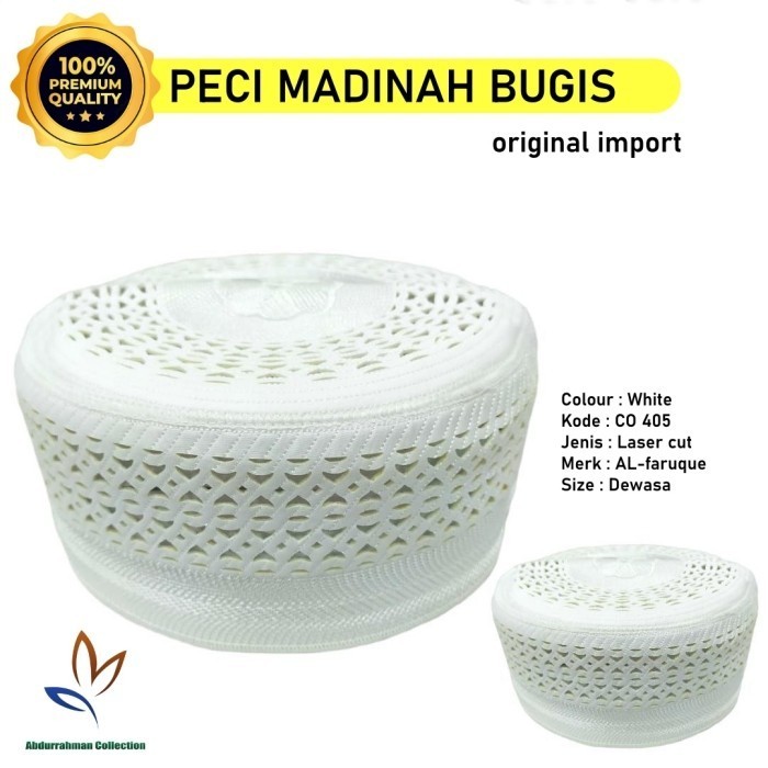 COD Grosir Isi 20 Peci Madinah Bugis Motif Al-faruque Size Dewasa Original - Dasar putih Trendi