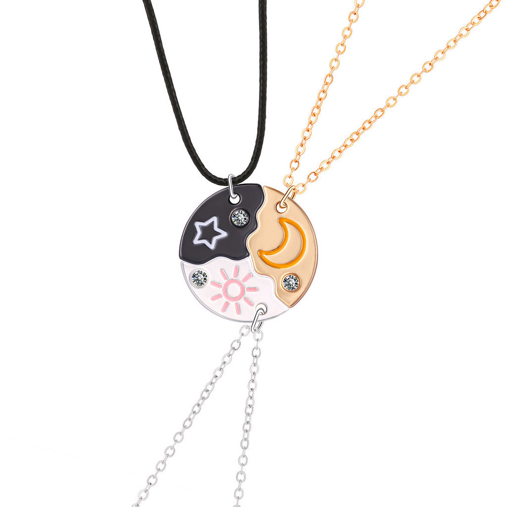 Sun Moon Star Pendant Necklace Special-Interest Design Best Friend Friendship Necklace Alloy Stitchi