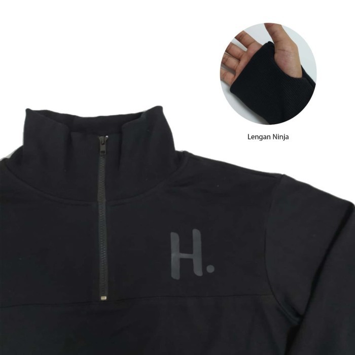 Hoodieku Sweatshirt Halfzip Turtleneck Hitam Pria