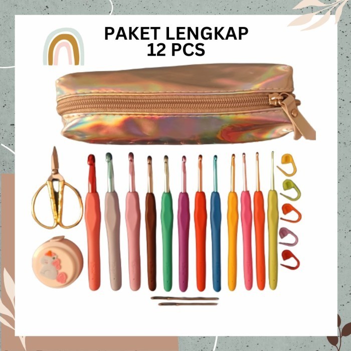 

Set Hakpenjarum Rajut / Alat Rajut Lengkap / Crochet Hook - 12 Pcs