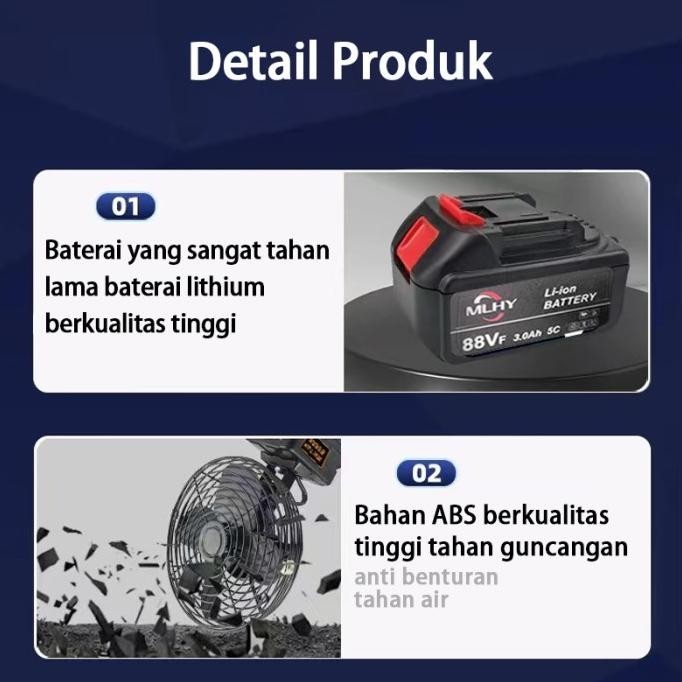 Mlhy Angin Cordless 8" Inch Kipas Angin Besi Fan Portable Baterai Fan  Kaihanrajo