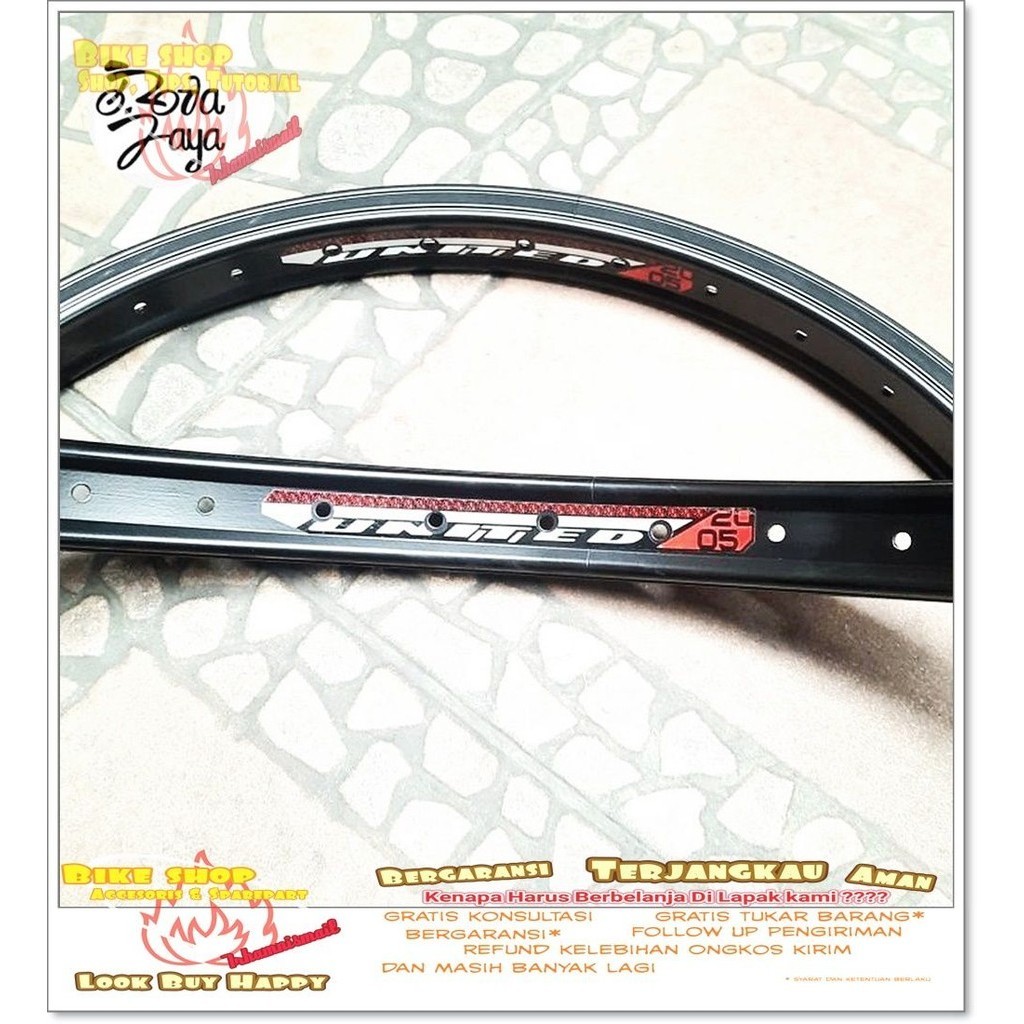 VELG RIMS UNITED 20 ALLOY LEBAR 2005 HITAM 36H Sepeda MTB BMX