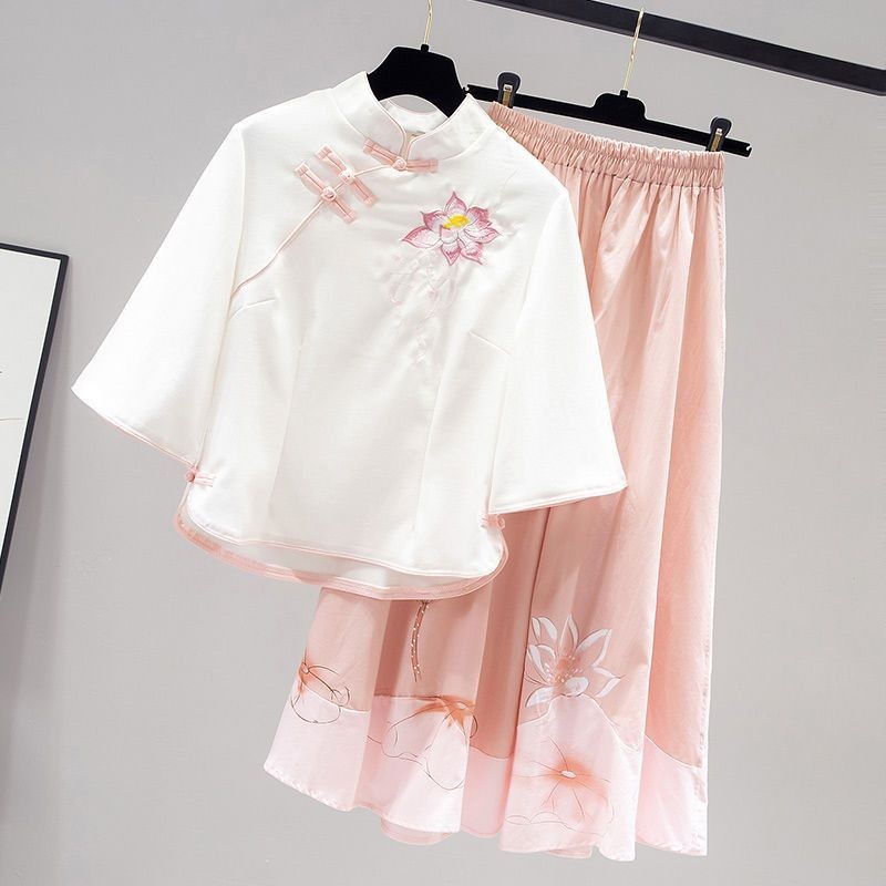 Setelan Cheongsam Wanita Dua Potong, Hanfu Peningkatan Baru, Gaun Gaya Barat