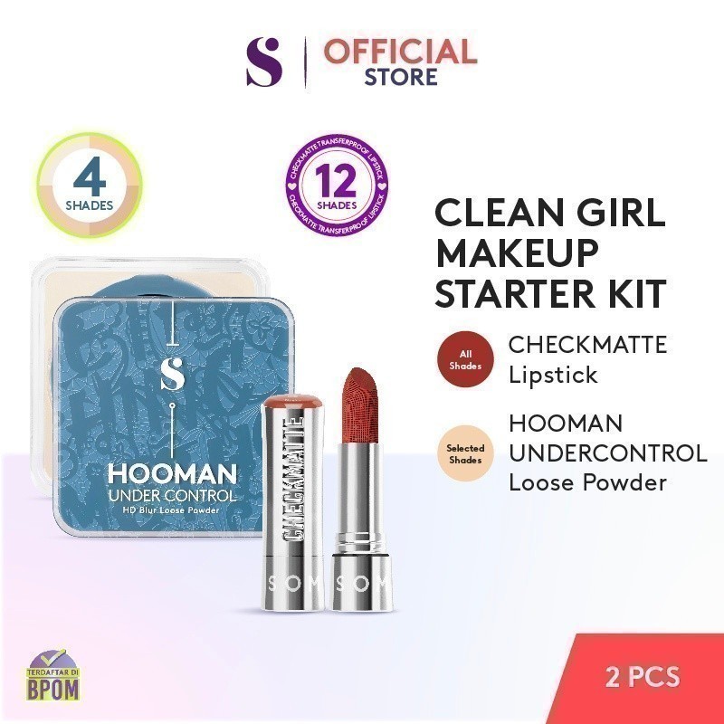 SOMETHINC [2 PCS] Clean Girl Makeup Starter Kit - Hooman Loose Powder, Checkmatte Transferproof Lipstick
