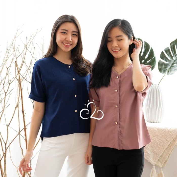 Clouwny - gold button blouse - atasan blouse wanita kancing bs dibuka