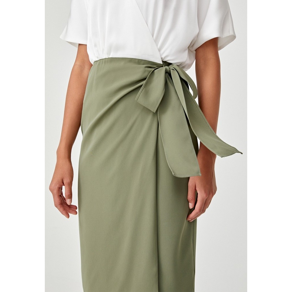 Elaise Satin Wrap Dress - Sage