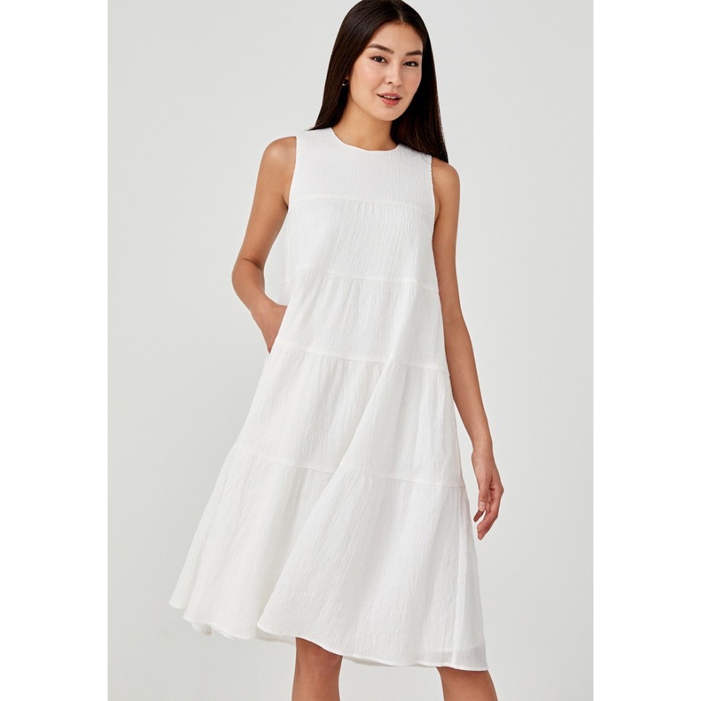 Rosalie Tiered Midi Dress - White