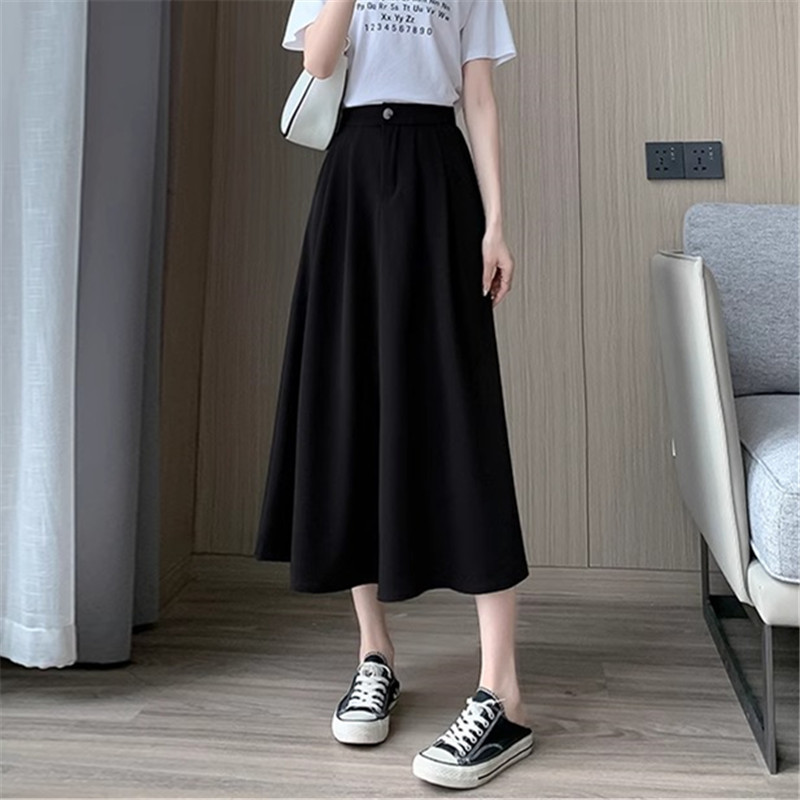 Musim Panas Wanita2024Rok Hitam Baru Wanita Setengah PanjangARok Garis