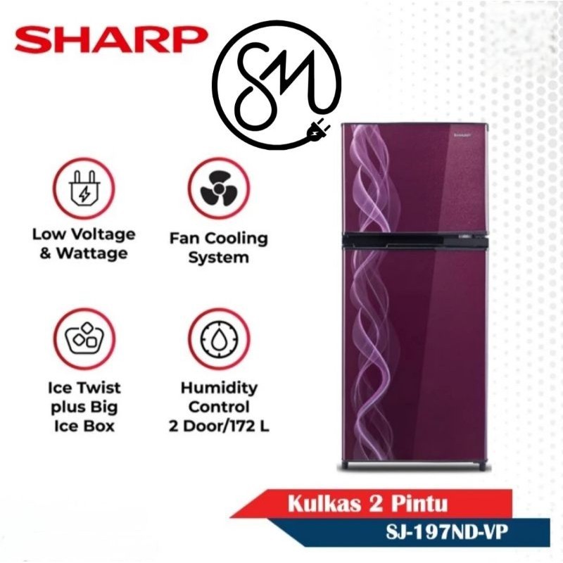 Kulkas Sharp 2 pintu SJ-197ND VB VP SJ197ND 172 L Kirei