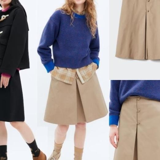 Unq Button Cotton Skirt - Rok Wanita Korea Kekinian Selutut Dek