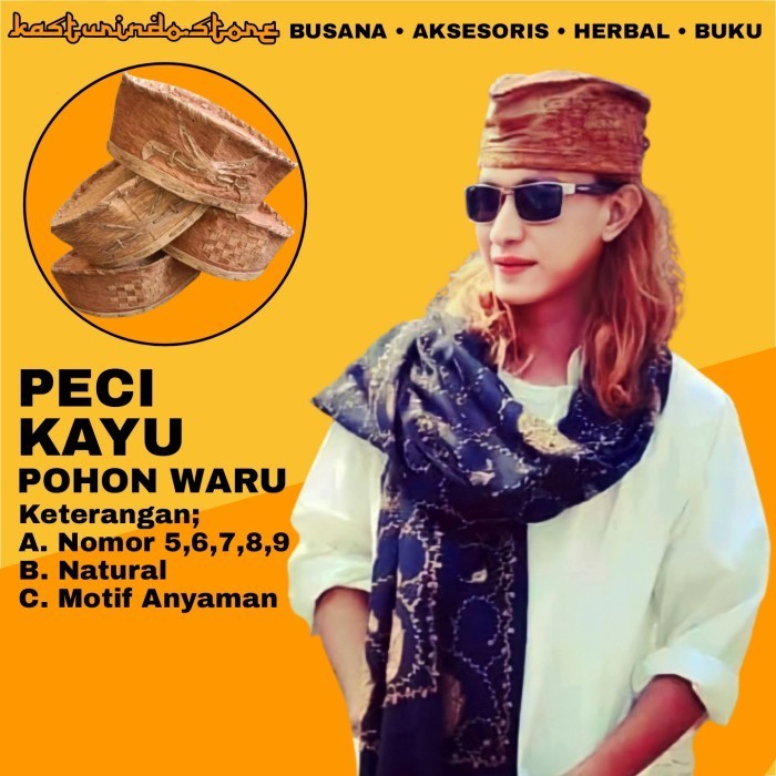 Peci Songkok Kopiah Kayu Kulit Honey Honei Papua Habib Bahar Anyaman