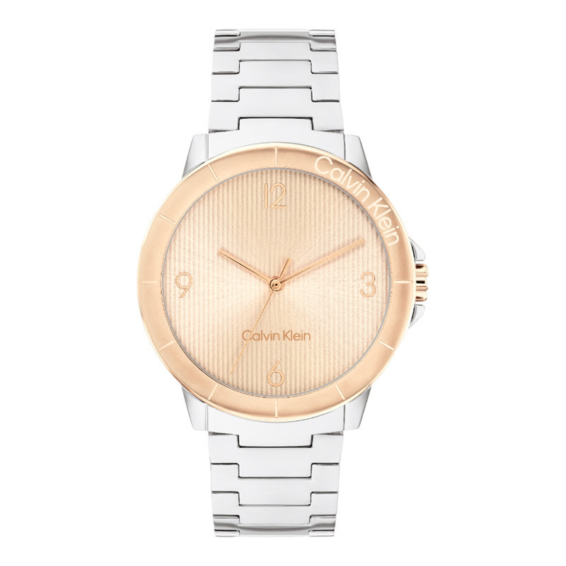 [PRJ] Jam Tangan Wanita Calvin Klein 25100025 Rose Gold Linear Texture Dial Stainless Steel Strap