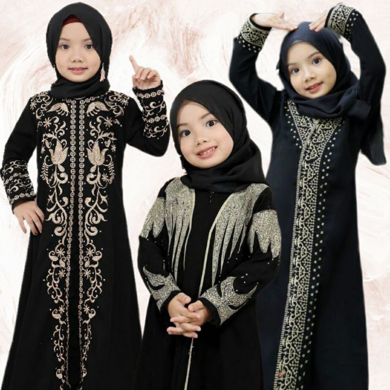 KUMPULAN Abaya Arab Saudi Hitam Bordir Anak-Anak Kids Bahan Jetblack Great A // ADEM NEW DINGIN