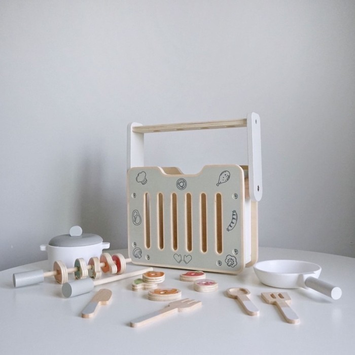 

Gserin Mini Wooden Kitchenetee Cooking Stove Barbeque Pretend Play Set