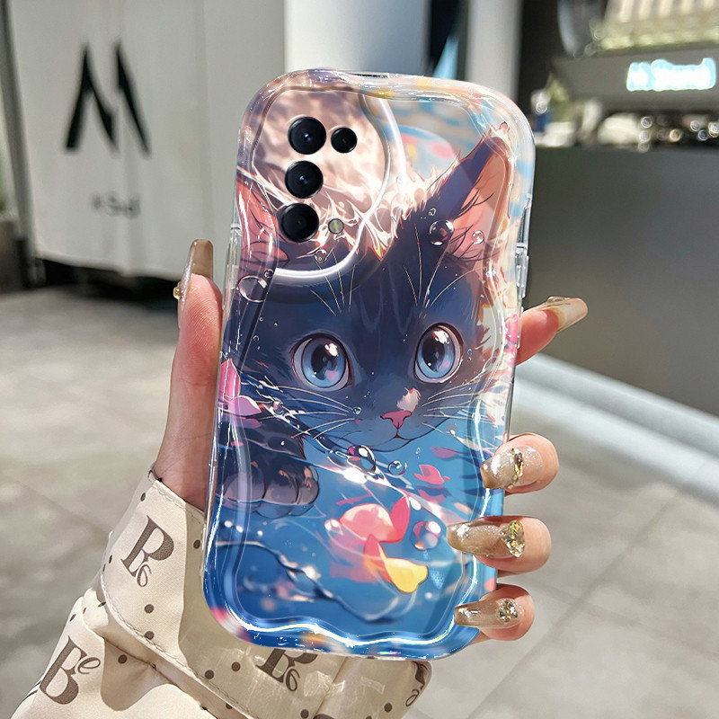 Casing Hp OPPO Reno 5 4G Reno 5 5G Reno 5K 5G Case lembut Softcase sarung HP pola renang kucing casi
