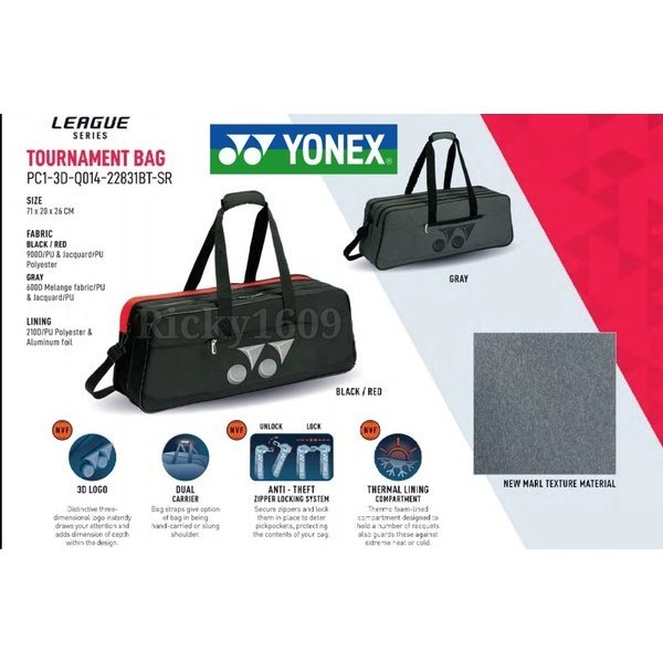 TAS BADMINTON YONEX 3D PC1-3D-Q014-22831BT-SR - TAS YONEX 3D 22831BT-SR - ORIGINAL YONEX