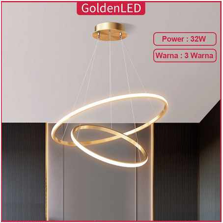 Golden Led Lampu Plafon 3 Warna Lampu Gantung 2 Ring Lampu Plafon