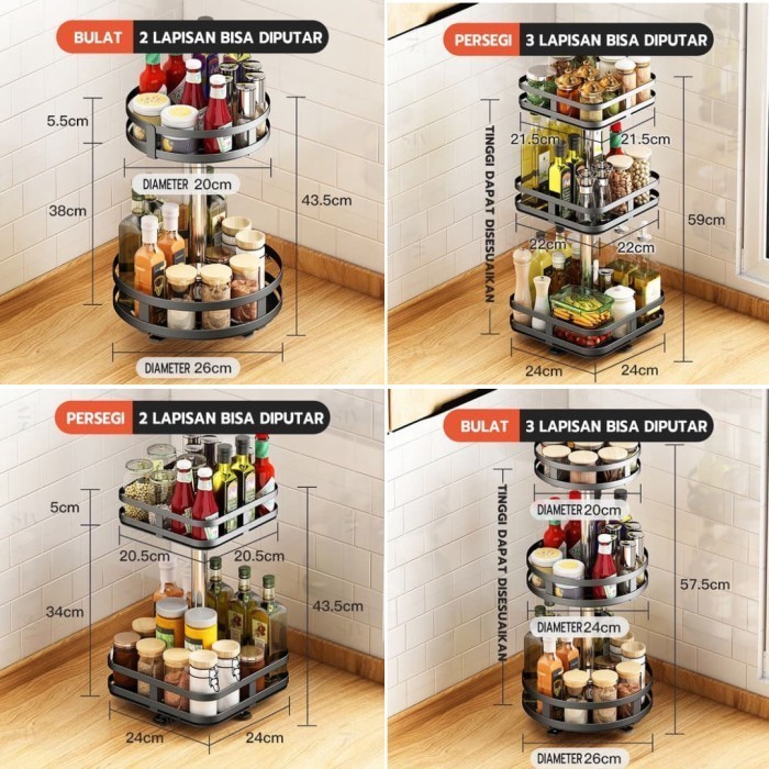 Rak Bumbu Putar Stainless Steel Rak Serbaguna Rak Bumbu