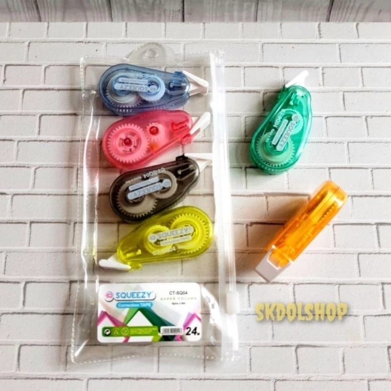 

tipe x kertas correction tape squezy 24 meter 6 pcs ( 1 shet isi 6 pcs )