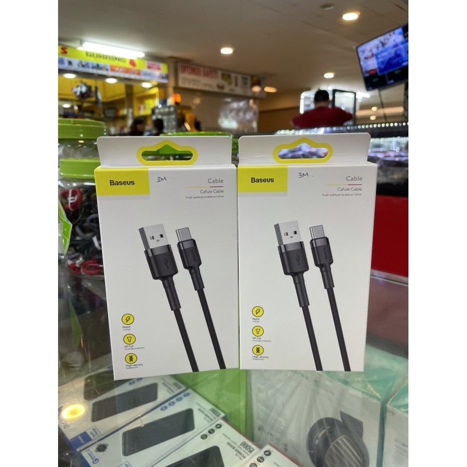 Kabel Data Usb Type C 2A Baseus Cafule 3Meter-Hitam