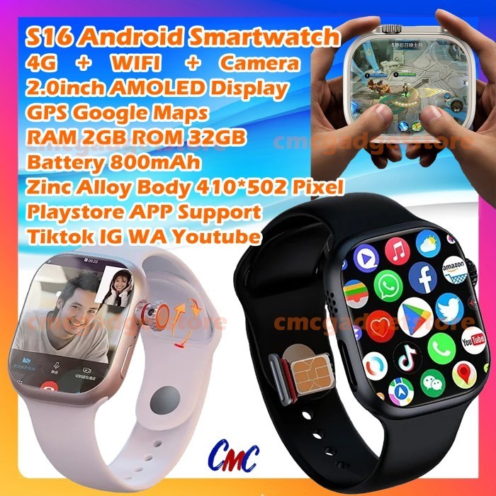 Promo S16 Pro Max Ultra Smartwatch 4G Wifi Android Playstore Amoled Watch Pria Wanita Upgrade S8 .