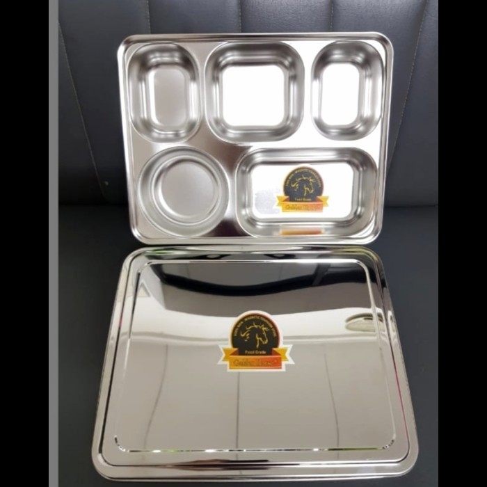 PLATO / FOOD TRAY / PIRING / TEMPAT MAKAN SEKAT 5 + TUTUP STAINLESS