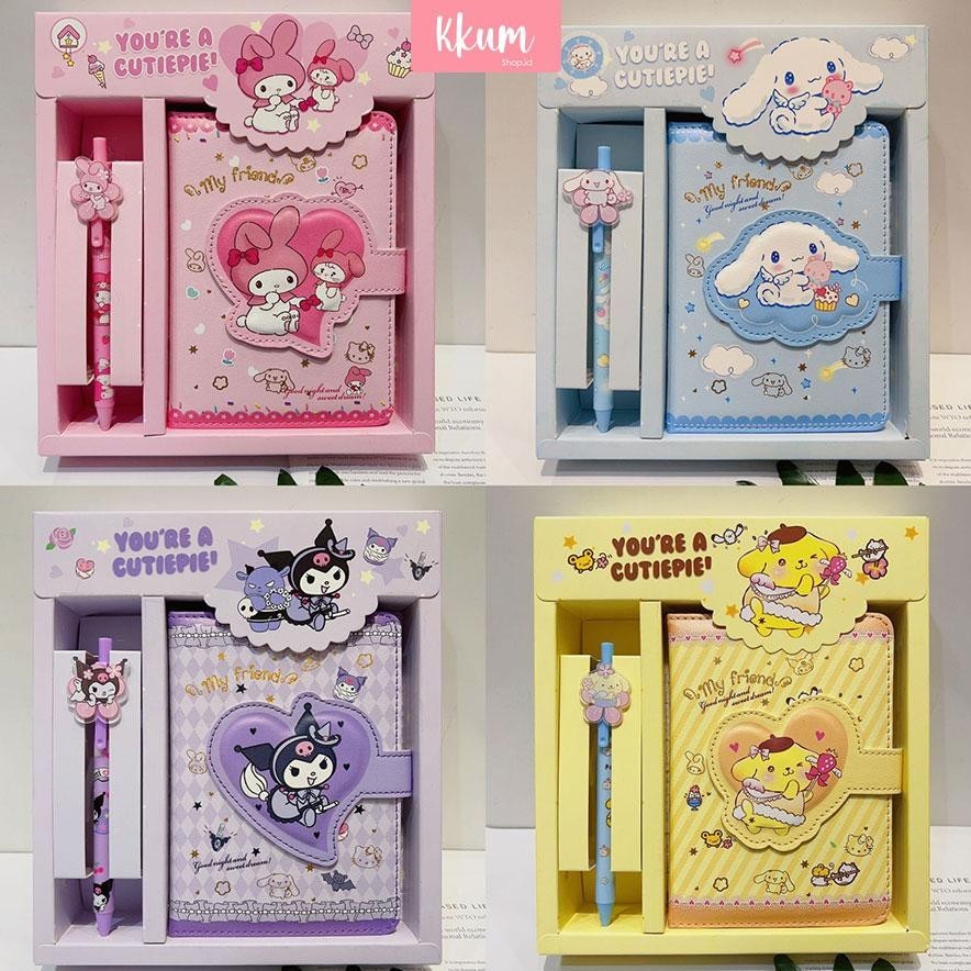 

uk-75 2 in 1 Gift set notebook sanrio magnet/ Buku tulis cute kuromi cinnamorol Premium