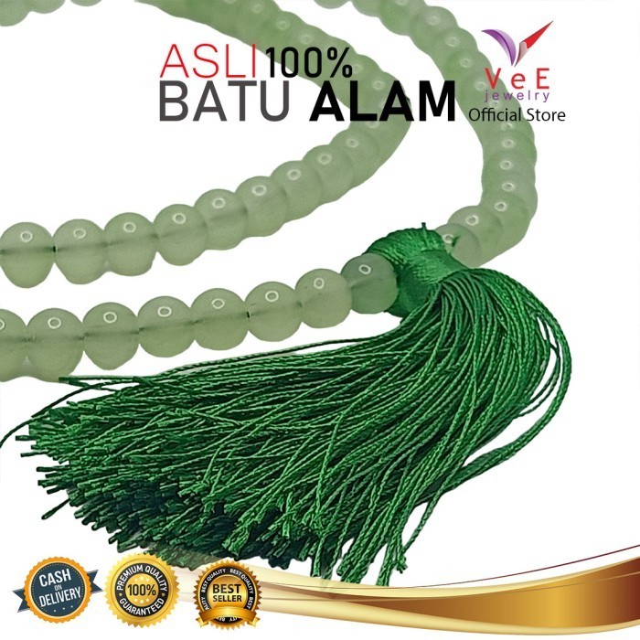 Tasbih 99 Butir Batu Giok China Asli 8Mm Natural- Vee Kalung Muslim