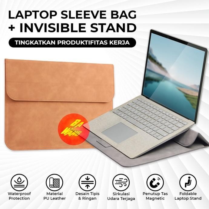 New 2In1 Invisible Laptop Stand Standing Holder Foldable Sleeve Bag Pouch