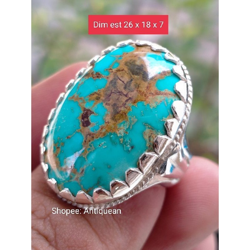 Natural turquoise/pirus persia urat emas hq ring perak