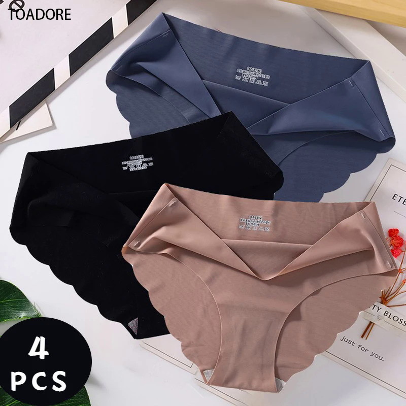 4 PCS/Lot Slip Satin Panties Women Seamless Underwear Plain Panties For Girl Skin-Friendly Thin Lign