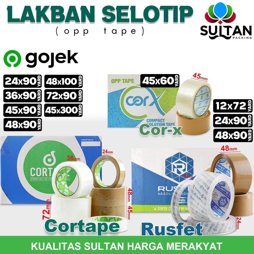 

Banyak Promooo !!! Lakban Isolasi Selotip Opp Tape Cortape Rusfet Plakban Packing Termurah Ojol / Dus