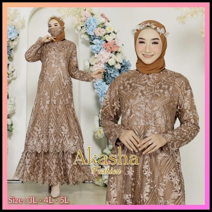 DISKON) Gamis Brukat Jumbo Ld 140 - Gamis Brokat Malaysia - Dress Pesta Jumbo Silahkan diorder