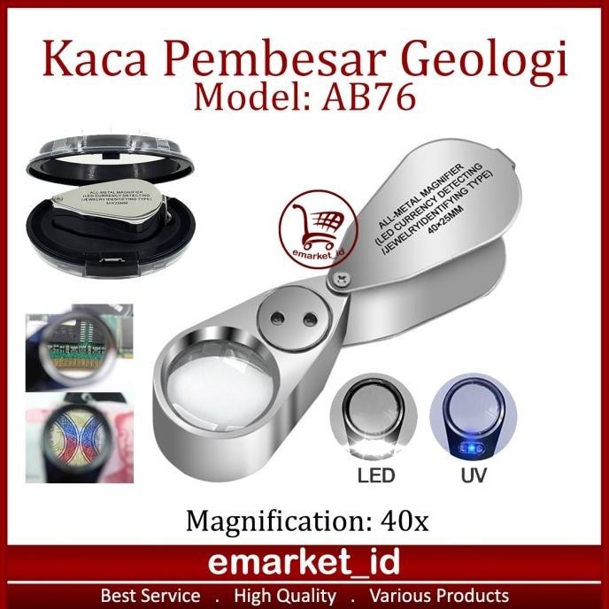 

Kaca Pembesar Geologi LED UV 40x AB76 / Perhiasan Batuan / Lup Lensa L21JA