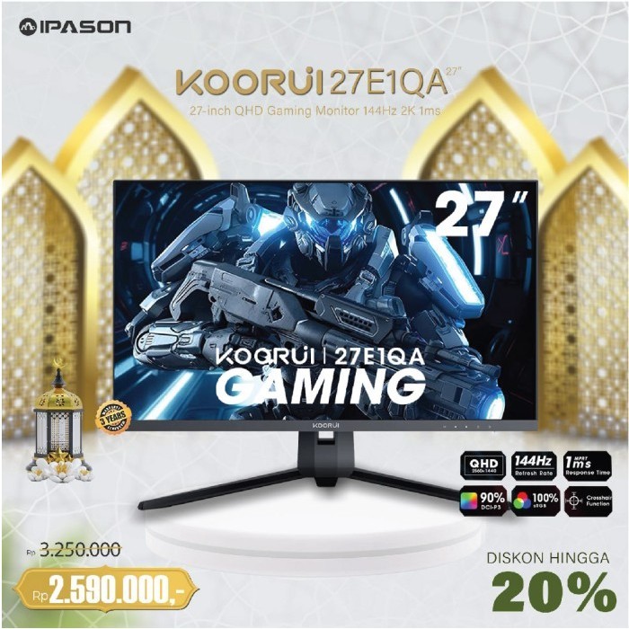 KOORUI 27 Inch QHD Gaming Monitor 144Hz 2K 1ms 2560x1440, 27E1QA