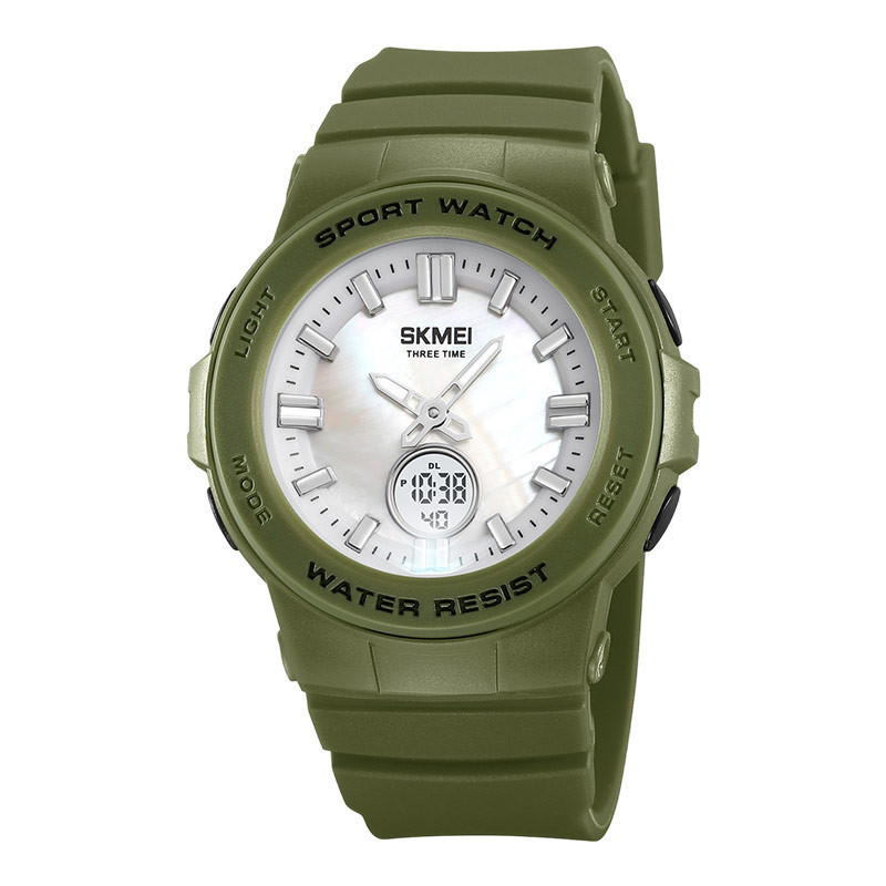 Jam Tangan Unisex SKMEI 2125AG Digital Analog MOP Dial Army Green Polyurethane Strap