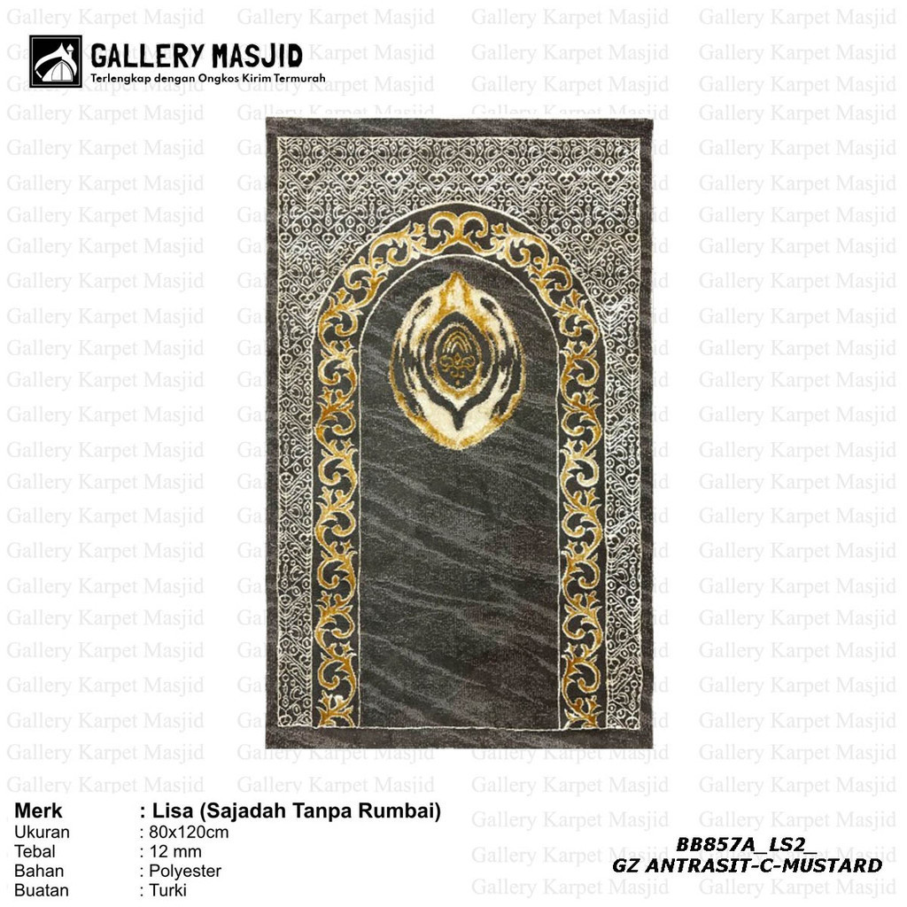 PT. GMI - Sajadah Tebal Empuk Turki Jumbo LISA (Sajadah Tanpa Rumbai) Tebal 12mm / Sejadah Turki GZ