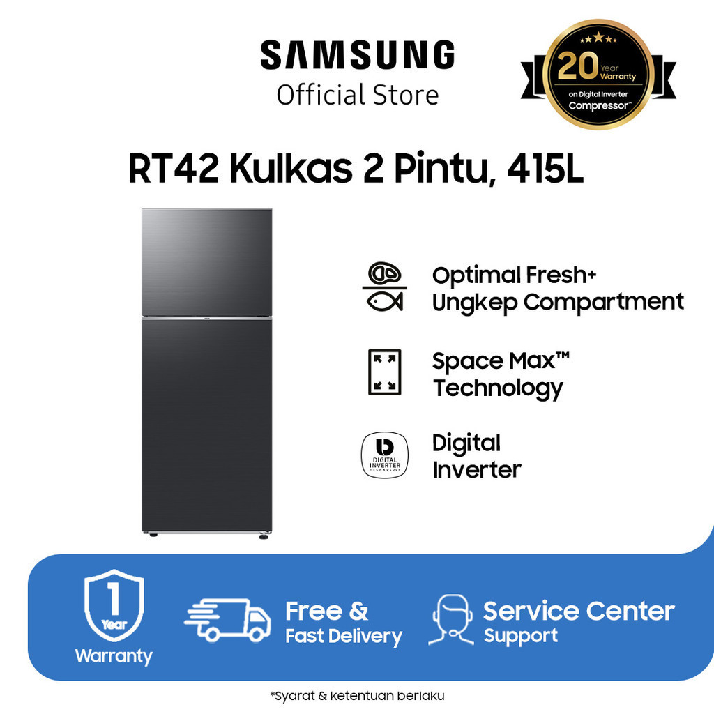 Samsung Kulkas 2 Pintu dengan Ungkep Compartment, Spacemax dan Digital Inverter 415L- RT42CG6420B1SE