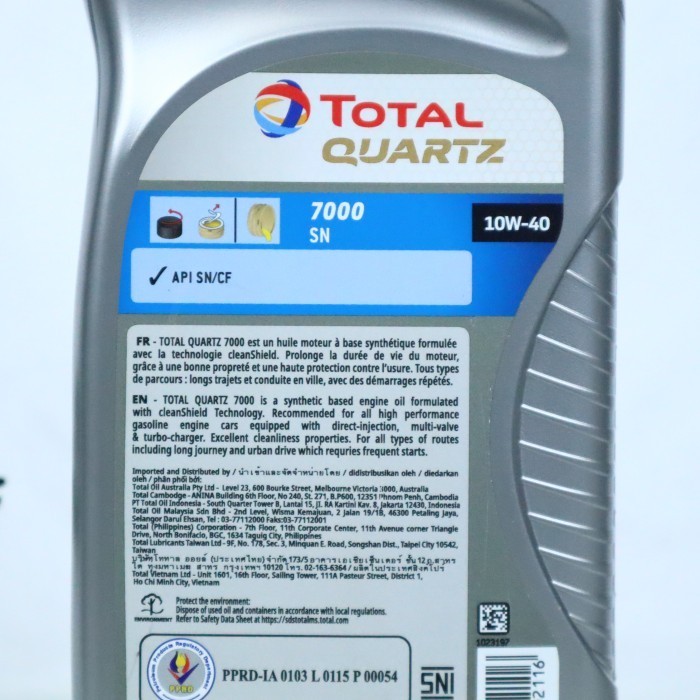 Oli Total Quartz 7000 Sn 10W-40 1L - Oli Total Quartz 7000 10W40 1L