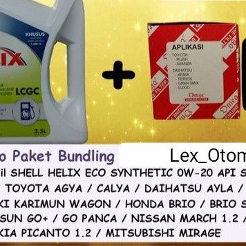 Paket Oli Shell Helix Eco 0W-20 + Filter Oli Agya Ayla Sigra Calya