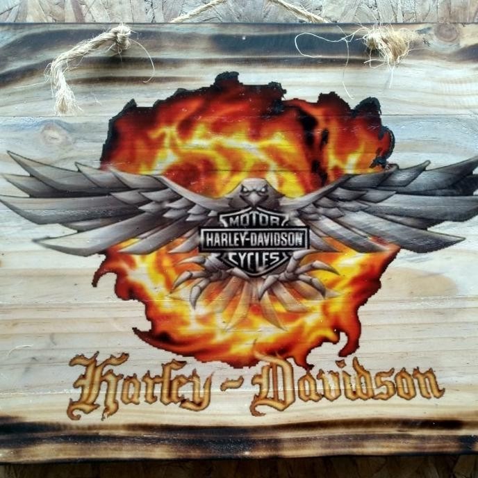 HIASAN UNIK LUKISAN KAYU HARLEY DAVIDSON PAJANGAN INTERIOR GARAGE