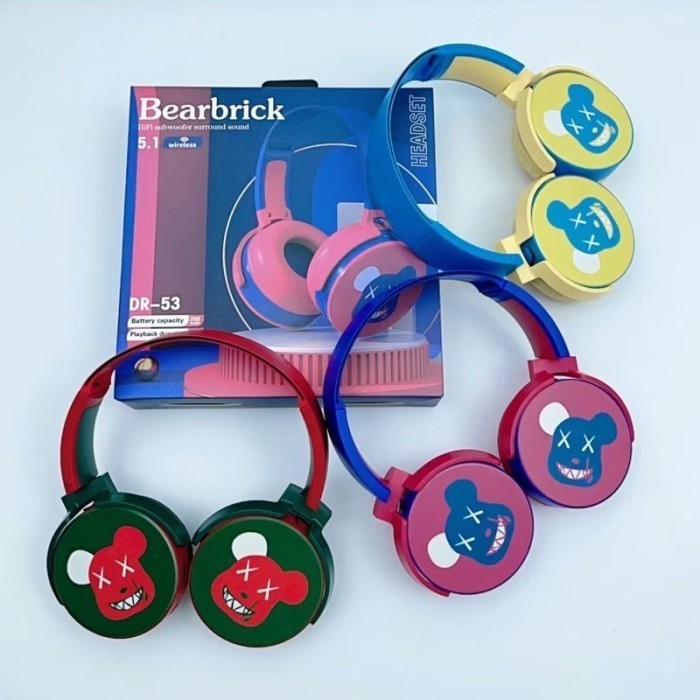 Bearbrick Headphone Bando Headset Bluetooth Karakter Lucu With Mic