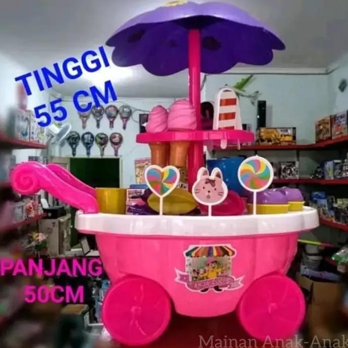 1 Set Mainan Gerobak Es Krim Ukuran Jumbo Lengkap - Mainan Anak Perempuan Dorongan Gerobak Es Krim