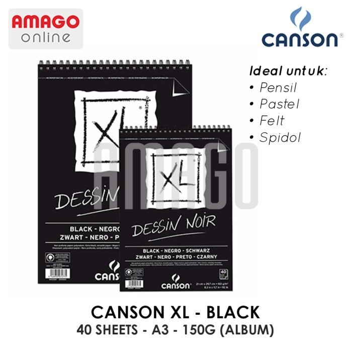 

Canson Xl - Black - 40 Sheets - A3 - 150G (Album) - 400039087 -Anza Wahda