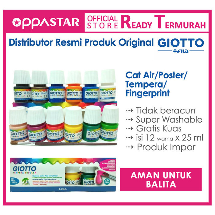 

Giotto Tempera Paint 25 Ml Set 12 + Kuas ( Cat Poster ) - 356700 -Anza Wahda