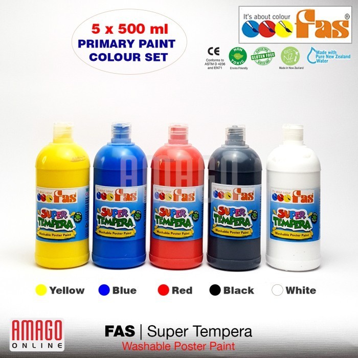 

Paket 5 Warna -Fas Super Tempera- Yellow Blue Red Black White X 500 Ml -Anza Wahda