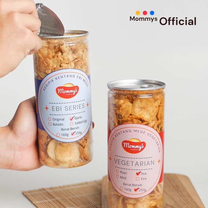 

BIG SALE KERIPIK KENTANG MEDE VEGETARIAN MOMMYS 330G 1100ML NET250G KEDAP UDARA !!!!!